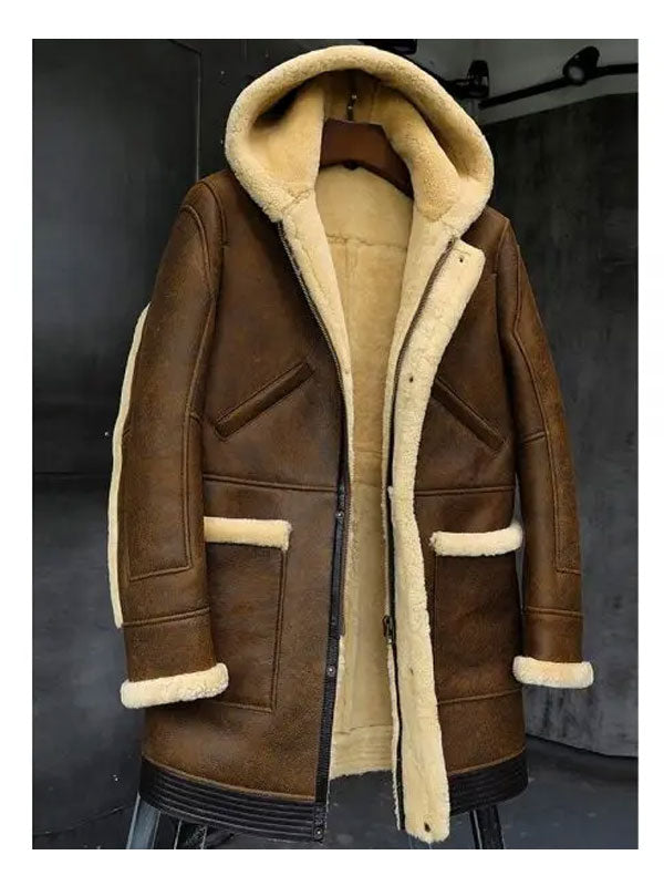 Chaqueta de piel de oveja con capucha para hombre | Abrigo de piel de primera calidad | Prenda de grano completo