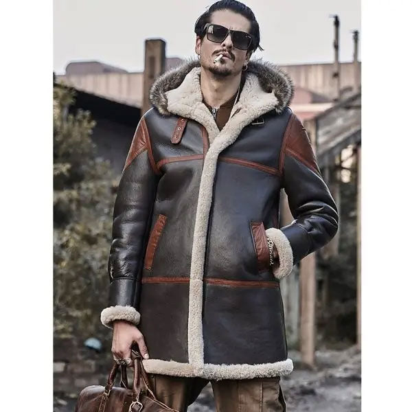 Men’s Hooded Bomber Shearling Jacket | Leather Trench Coat | Full Grain Apparel
