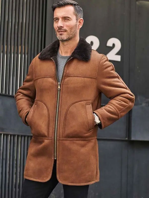 Chaqueta de piel de oveja natural para hombre | Abrigo de piel con capucha | Prenda de grano completo