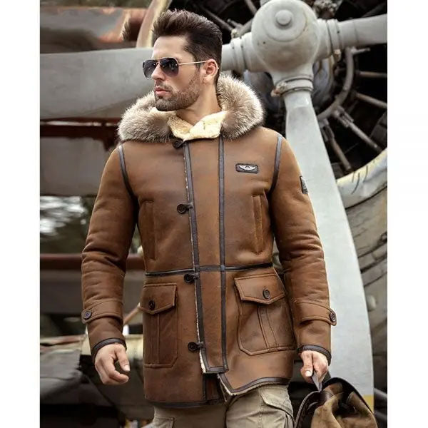 Men’s Hooded Mink Fur Bomber | Long Shearling Leather Coat | Full Grain Apparel
