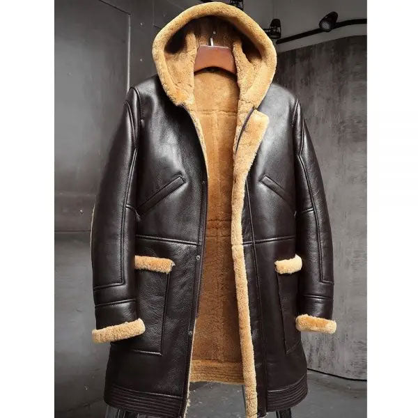 Chaqueta con Capucha de Piel de Cordero RAF para Hombre | Abrigo Largo de Invierno de Piel de Cordero | Prenda de Piel de Grano Completo
