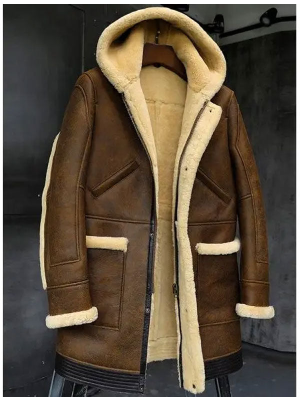 Chaqueta de piel de oveja con capucha para hombre | Abrigo de piel de primera calidad | Prenda de grano completo