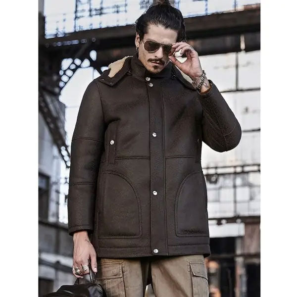 Men’s Hooded Shearling Trench Coat | Long Leather Outwear | Full Grain Apparel