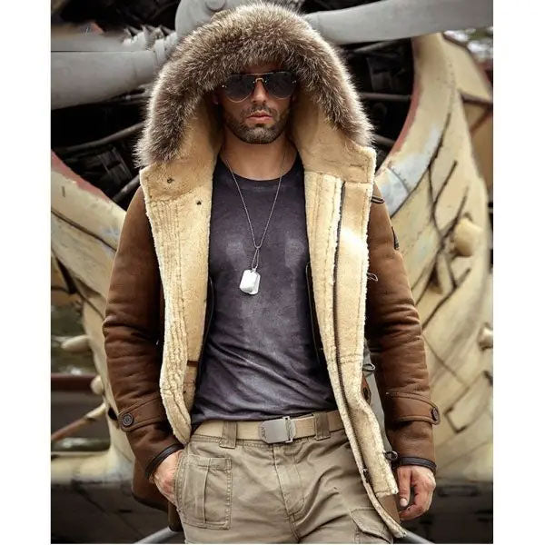Men’s Hooded Mink Fur Bomber | Long Shearling Leather Coat | Full Grain Apparel