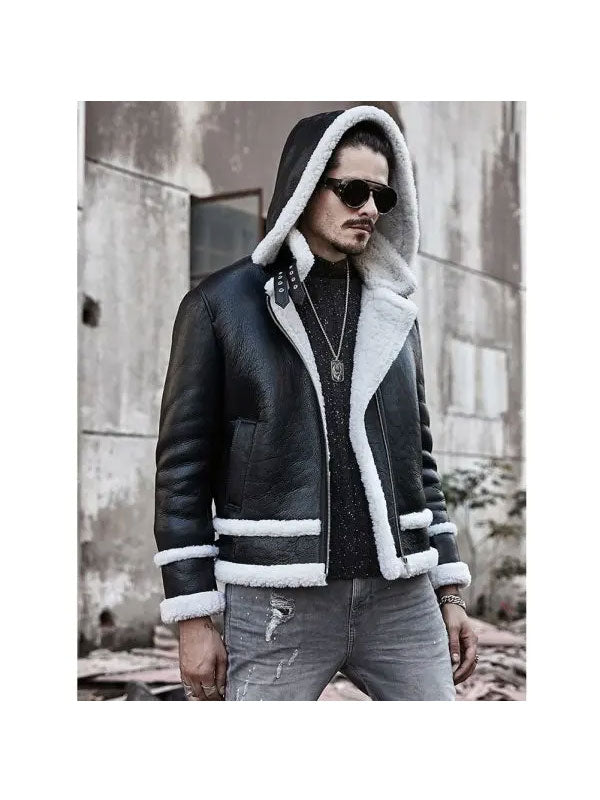 New Men’s Hooded Bomber | Sheepskin Leather Short Coat | Full Grain Apparel