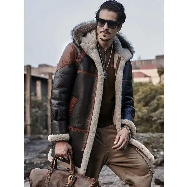 Men’s Hooded Bomber Shearling Jacket | Leather Trench Coat | Full Grain Apparel
