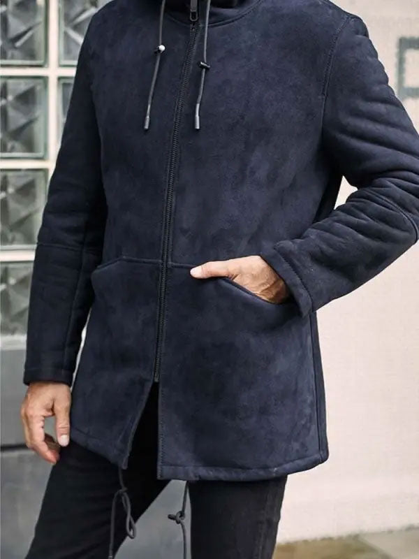 Men’s Long Sheepskin Leather Jacket | Hooded Wool Overcoat | Full Grain Apparel