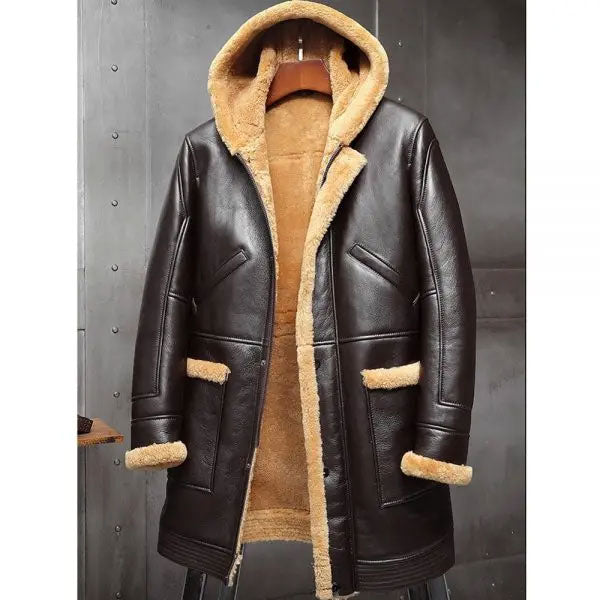Chaqueta con Capucha de Piel de Cordero RAF para Hombre | Abrigo Largo de Invierno de Piel de Cordero | Prenda de Piel de Grano Completo
