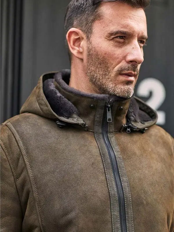Chaqueta de cuero para hombre con capucha extraíble | Abrigo de piel de gran tamaño | Ropa de piel plena flor