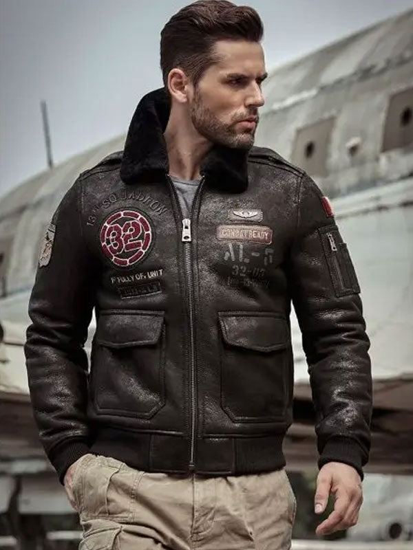 Men’s Airforce Flight Coat | Embroidered Aviator Jacket | Full Grain Apparel