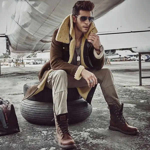 Men’s Australian Wool Shearling Coat | Black & Light Sheepskin Parka | Full Grain Apparel