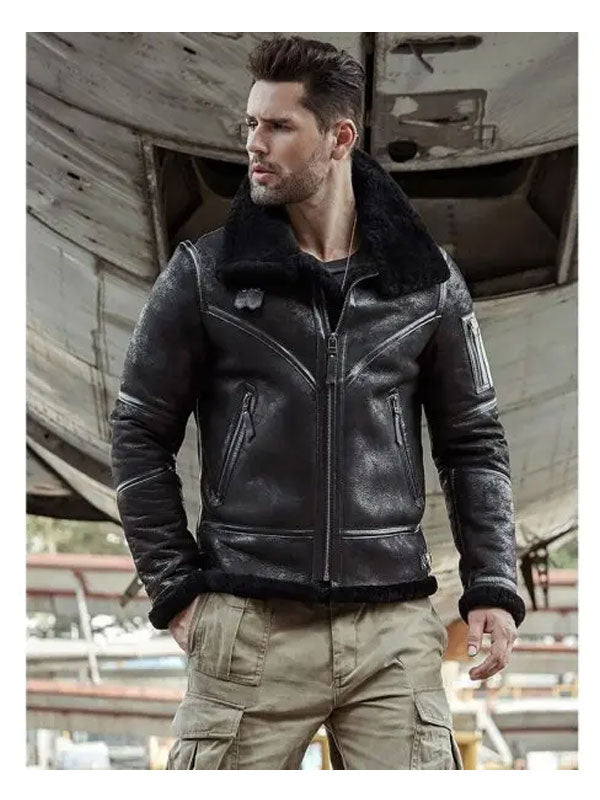 Men’s Aviator Winter Coat | Fur Bomber Leather Jacket | Full Grain Apparel