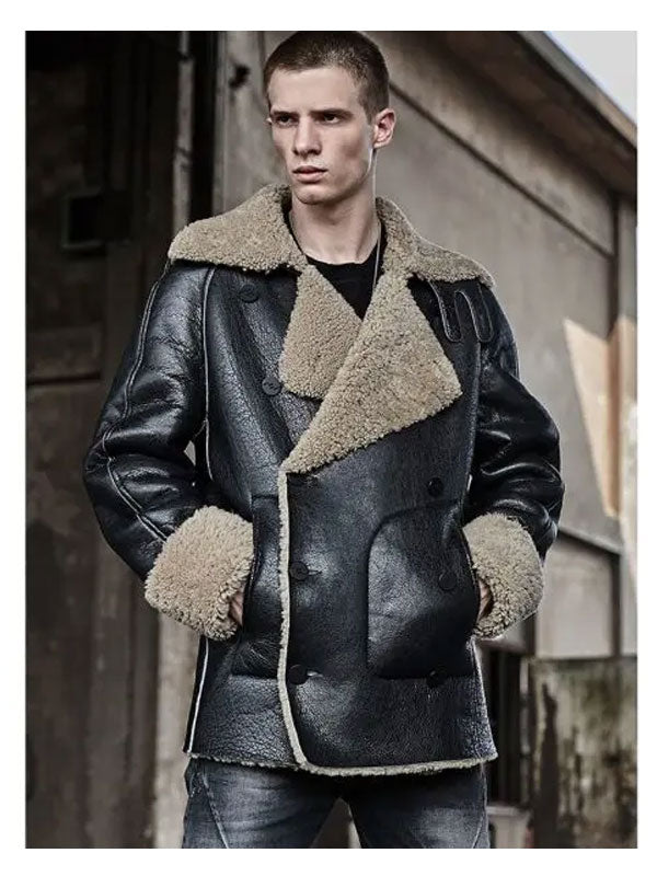 Chaqueta de borrego para hombre | Abrigo de piel de corte holgado | Ropa de piel plena flor