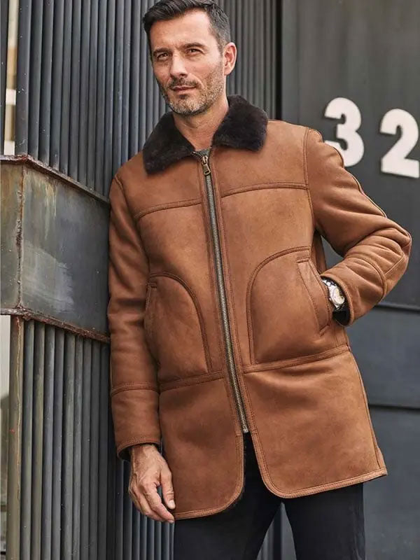 Chaqueta de piel de oveja natural para hombre | Abrigo de piel con capucha | Prenda de grano completo