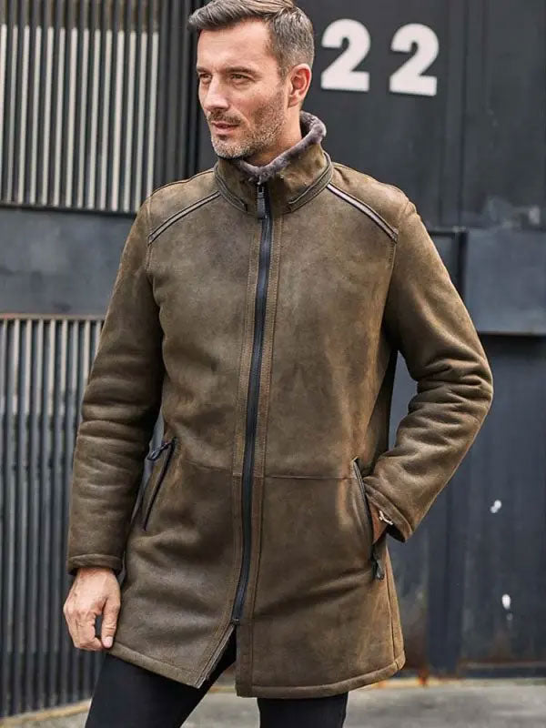 Men’s Long Leather Trench Coat | Removable Hooded Fur Outwear | Full Grain Apparel