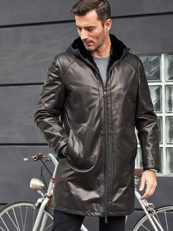 Men’s Shearling Fur Hooded Trench Coat | Leather Outerwear | Full Grain Apparel