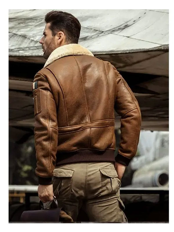 Chaqueta de cuero de aviador B3 para hombre | Cazadora bomber bordada | Prendas de piel de plena flor