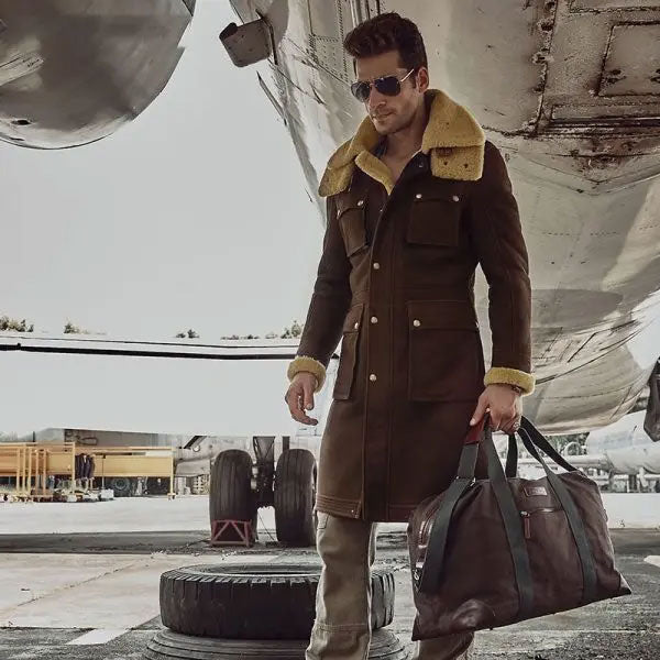 Men’s Australian Wool Shearling Coat | Black & Light Sheepskin Parka | Full Grain Apparel