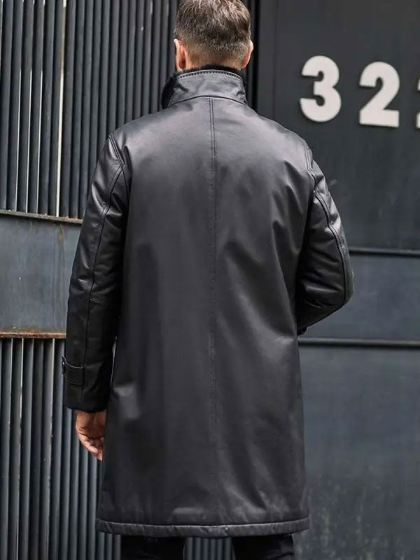 Parka de Piel y Pelo Negra para Hombre | Abrigo Largo | Ropa de P Piel Plena Flor
