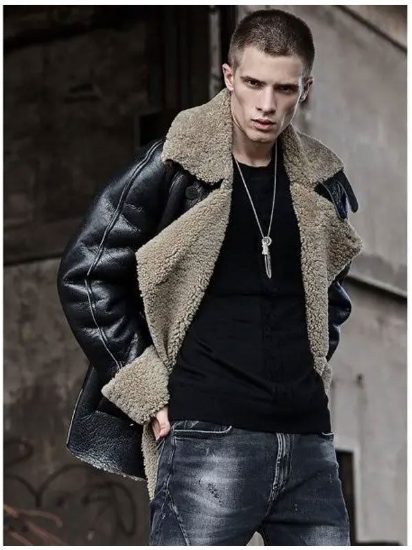 Chaqueta de borrego para hombre | Abrigo de piel de corte holgado | Ropa de piel plena flor