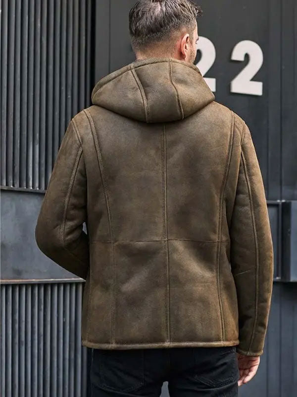 Chaqueta de cuero para hombre con capucha extraíble | Abrigo de piel de gran tamaño | Ropa de piel plena flor
