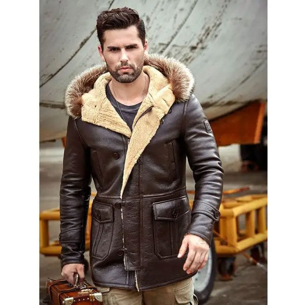 Men’s Hooded Mink Fur Bomber | Long Shearling Leather Coat | Full Grain Apparel