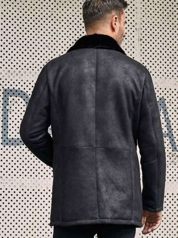 Men’s Black Shearling Fur Jacket | Mink Lapel Leather Overcoat | Full Grain Apparel