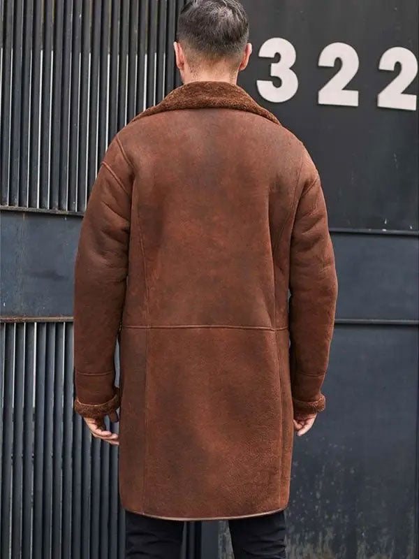 Men’s Brown Fur Leather Trench Coat | Long Winter Overcoat | Full Grain Apparel
