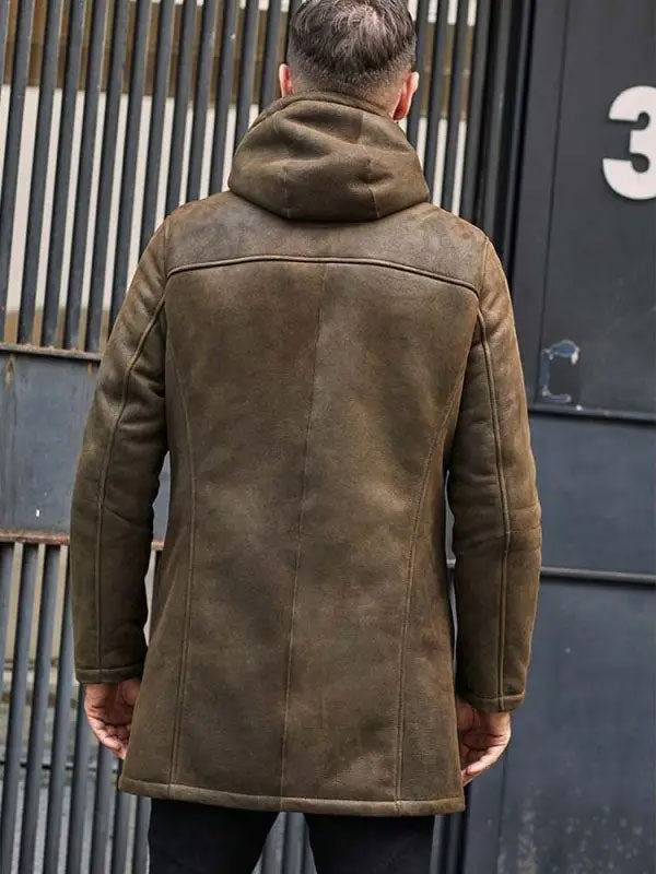 Men’s Long Leather Trench Coat | Removable Hooded Fur Outwear | Full Grain Apparel