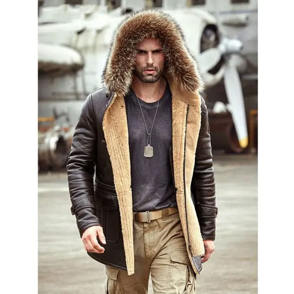 Men’s Hooded Mink Fur Bomber | Long Shearling Leather Coat | Full Grain Apparel