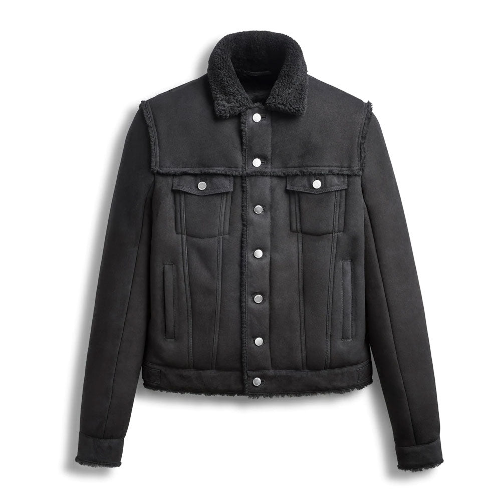 Men’s Black Suede Shearling Bomber Jacket - Aviator Edition | Full Grain Apparel