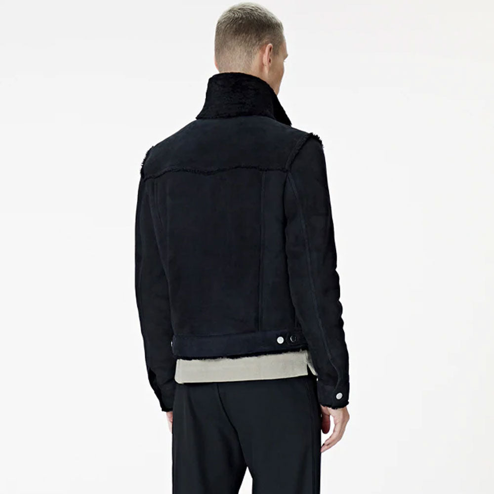Men’s Black Suede Shearling Bomber Jacket - Aviator Edition | Full Grain Apparel