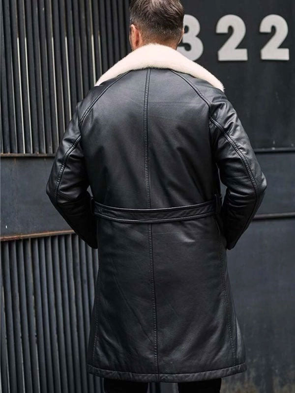 Men’s Black Shearling Fur Leather Long Trench Coat | Full Grain Apparel