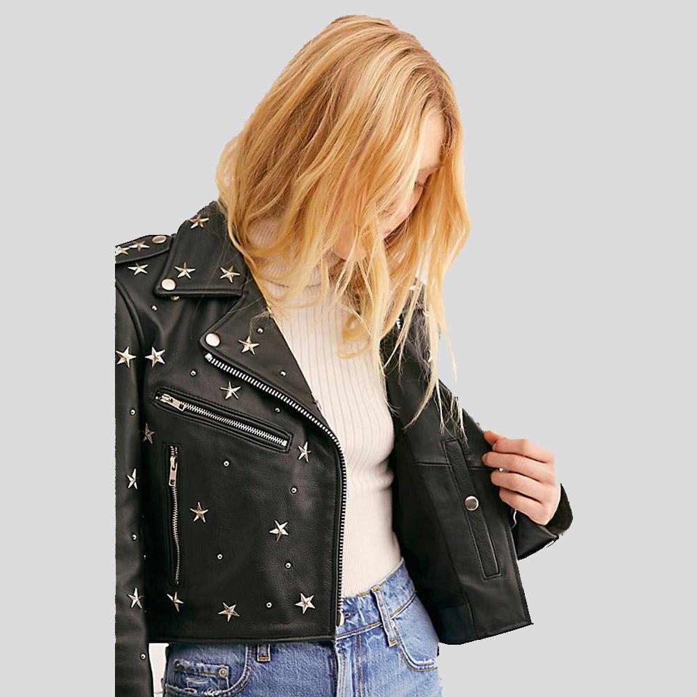 Women's Eva Black Studded Leather Jacket | Genuine Lambskin | Full Grain Apparel