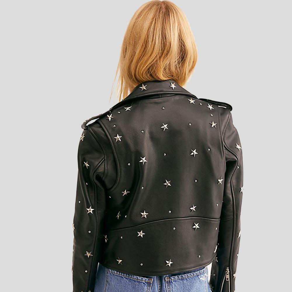 Women's Eva Black Studded Leather Jacket | Genuine Lambskin | Full Grain Apparel