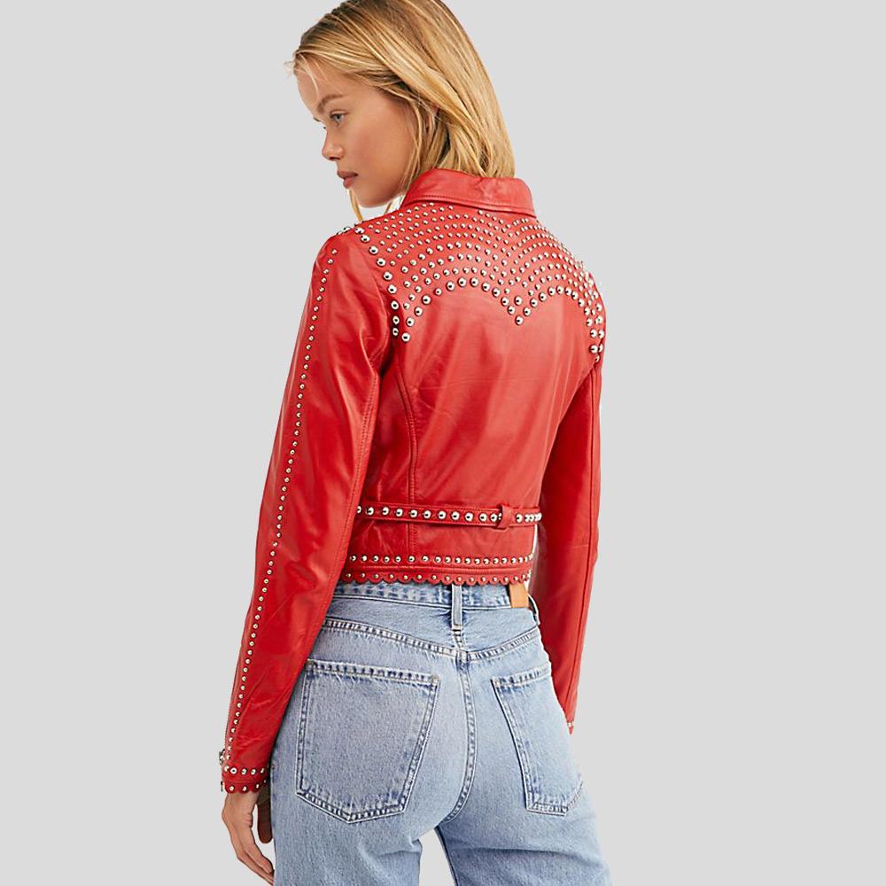 Women's Isabel Red Studded Leather Jacket | Genuine Lambskin | Full Grain Apparel