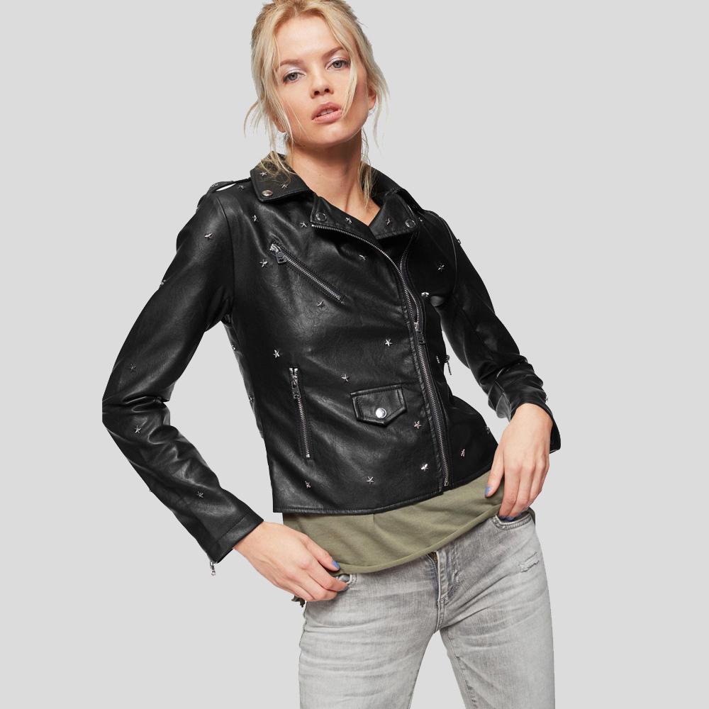 Women's Isla Black Studded Leather Jacket | Biker Fashion | Full Grain Apparel