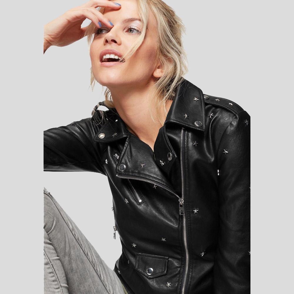 Women's Isla Black Studded Leather Jacket | Biker Fashion | Full Grain Apparel