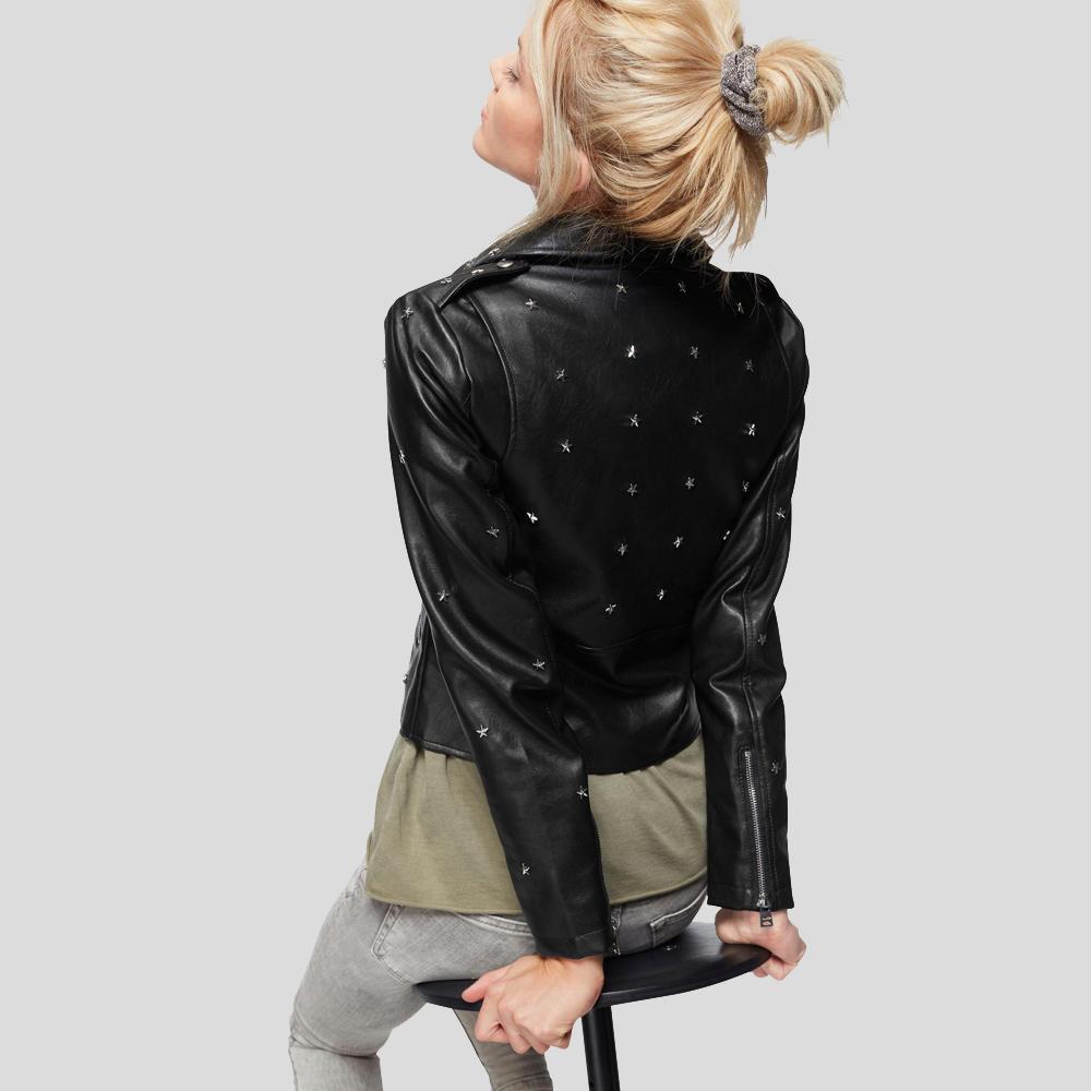 Women's Isla Black Studded Leather Jacket | Biker Fashion | Full Grain Apparel