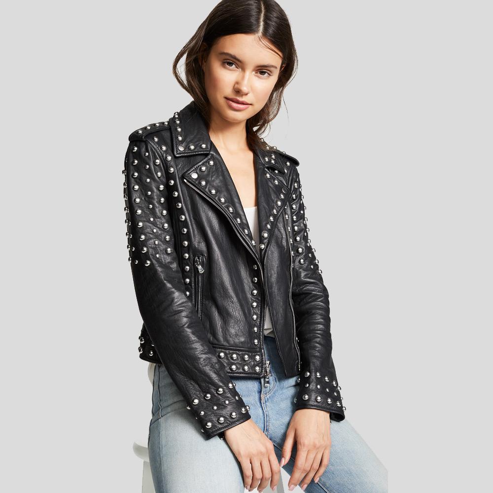Women's Jasmine Black Studded Leather Jacket | Biker Style | Full Grain Apparel