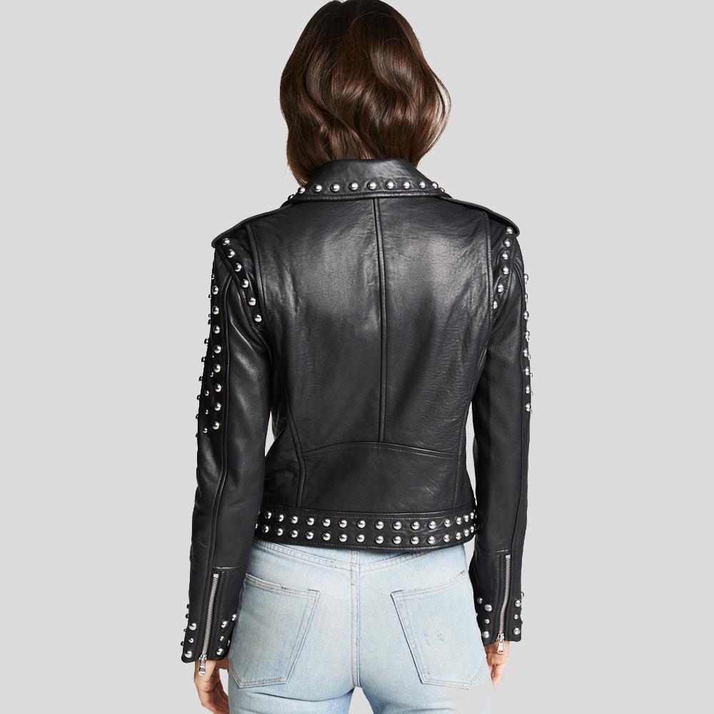 Women's Jasmine Black Studded Leather Jacket | Biker Style | Full Grain Apparel