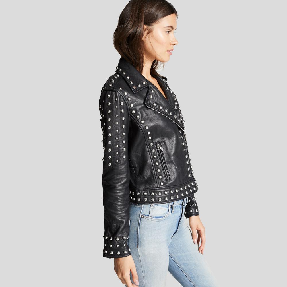 Women's Jasmine Black Studded Leather Jacket | Biker Style | Full Grain Apparel