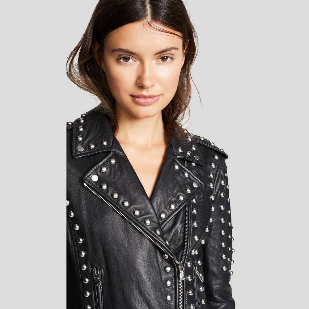 Women's Jasmine Black Studded Leather Jacket | Biker Style | Full Grain Apparel