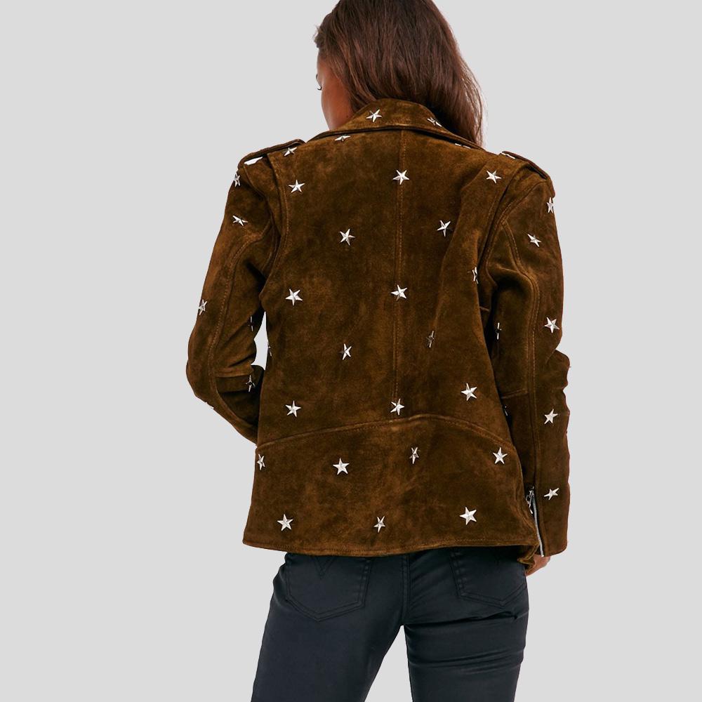 Women's Melody Brown Studded Suede Leather Jacket | Full Grain Apparel