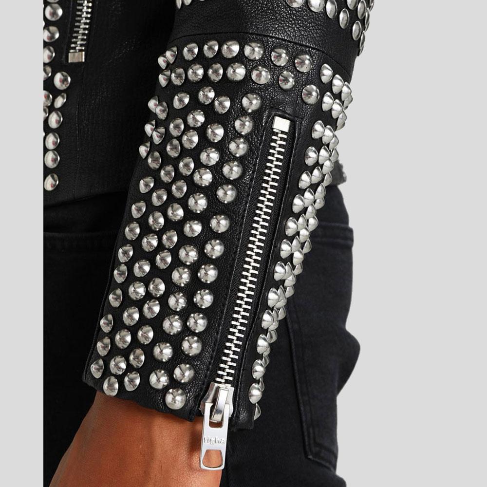 Chaqueta de cuero con tachuelas Jaxon negra para hombre | Motera de 6 bolsillos | Prenda de piel de plena flor