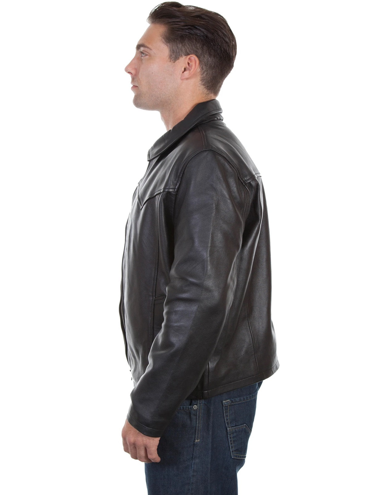 Men’s Jet Black Leather Commuter Jacket | Sleek Urban Biker | Full Grain Apparel