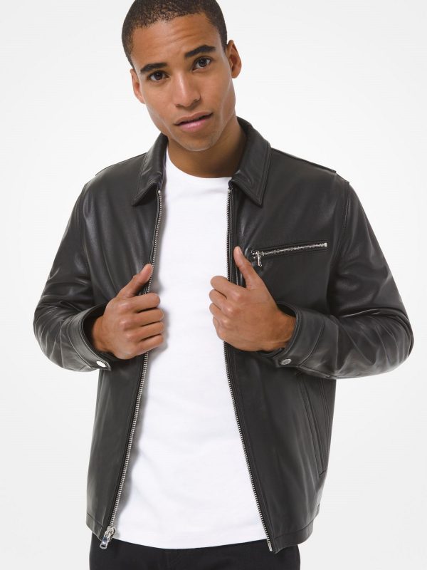 Chaqueta de cuero para motocicleta Vanguard negra para hombre | Ajuste entallado tipo armadura urbana | Prenda de cuero de plena flor