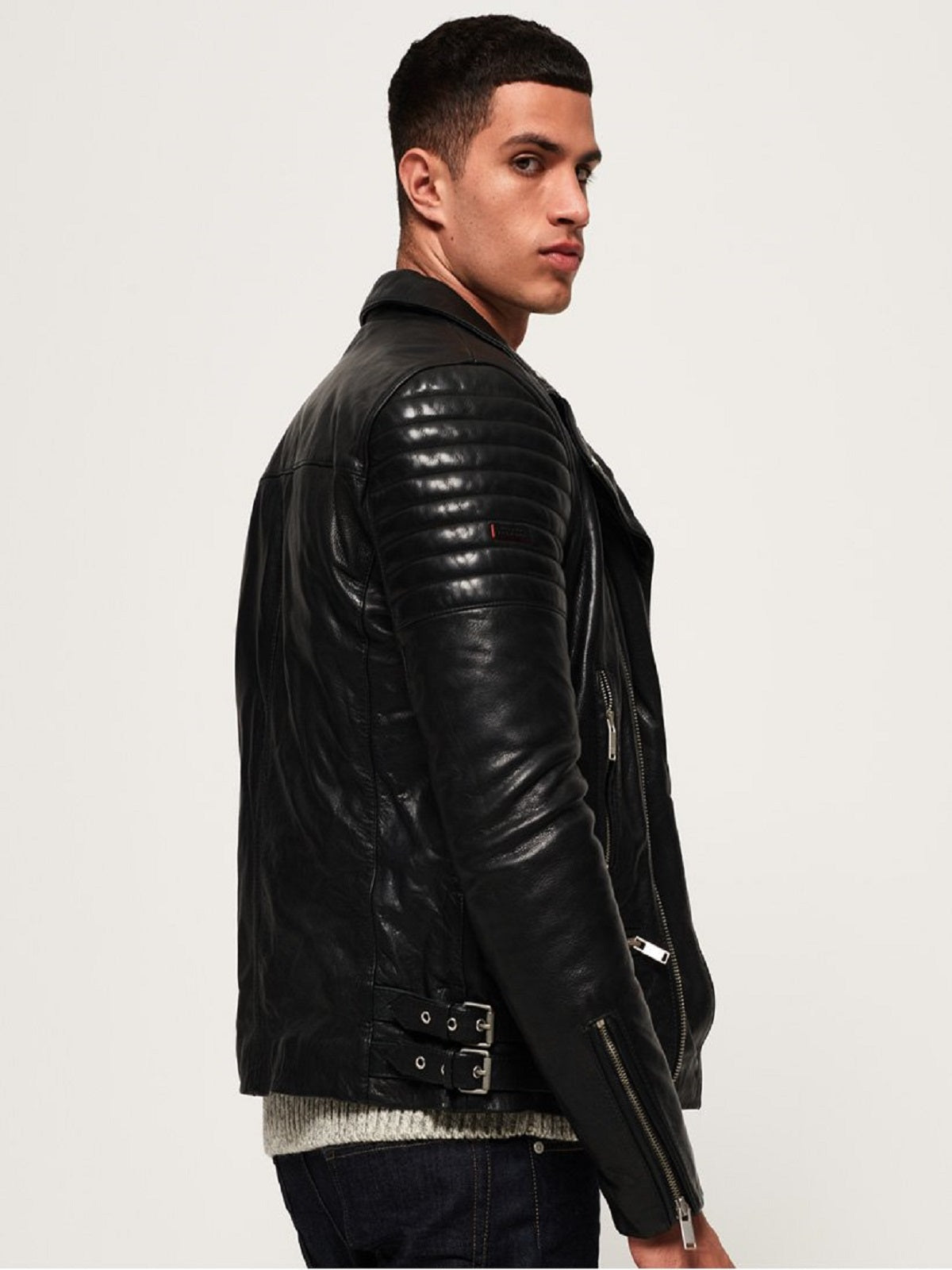 Men’s Onyx Black Leather Racer Jacket | Modern Minimalist Biker | Full Grain Apparel