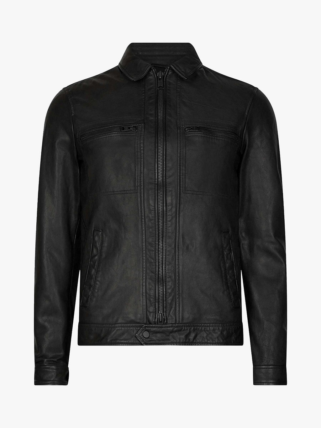 Men’s Solid Black Leather Onyx Jacket | Industrial Modern Essential | Full Grain Apparel