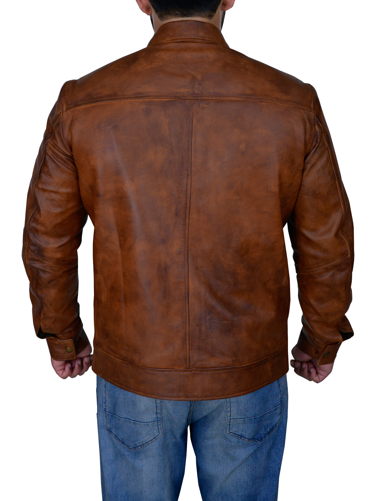 Chaqueta de cuero marrón envejecido para hombre | Estilo vintage robusto y clásico | Prenda de piel de plena flor
